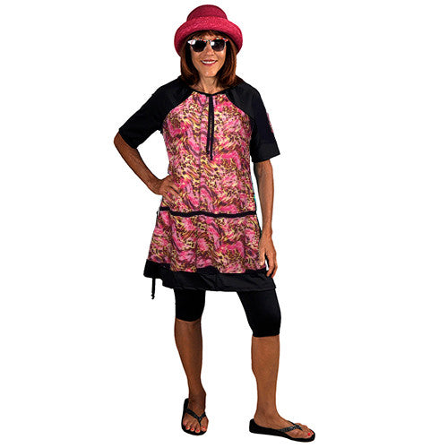 Tunica Swim Set - Pink Print (with Black Pants)