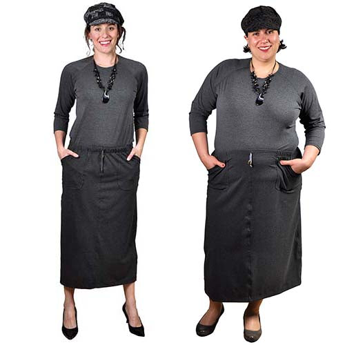 Drawstring Midi Skirt with Pockets - Cotton Knit.