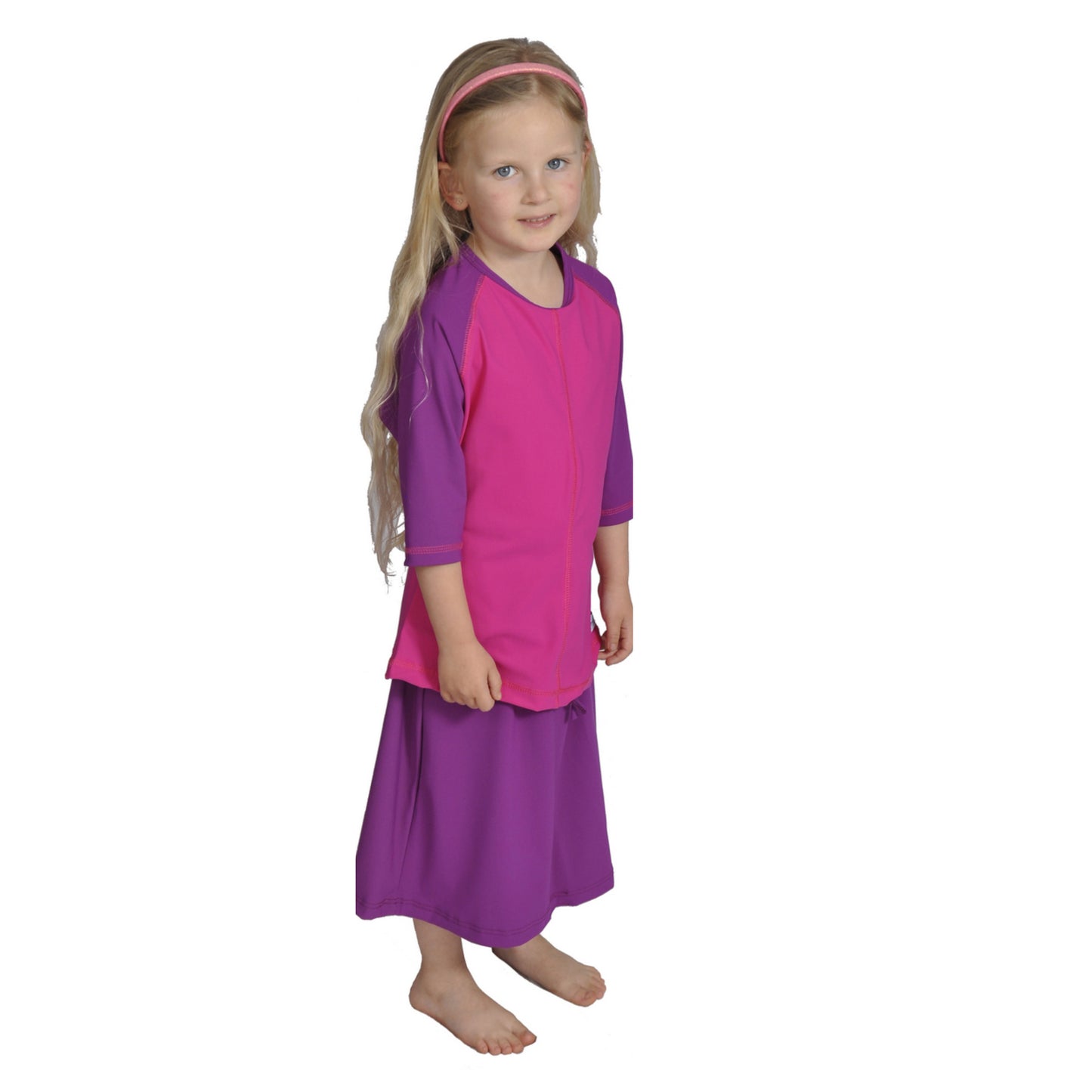 Girls UV Swimwear Set - Swim Skort - Top and Skirt with Attached Pants.