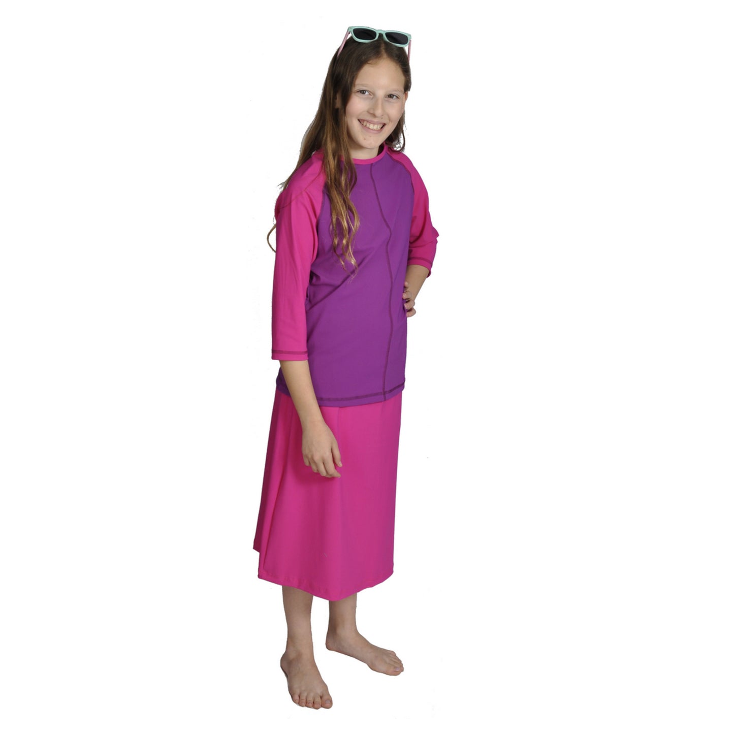 Girls UV Swimwear Set - Swim Skort - Top and Skirt with Attached Pants.