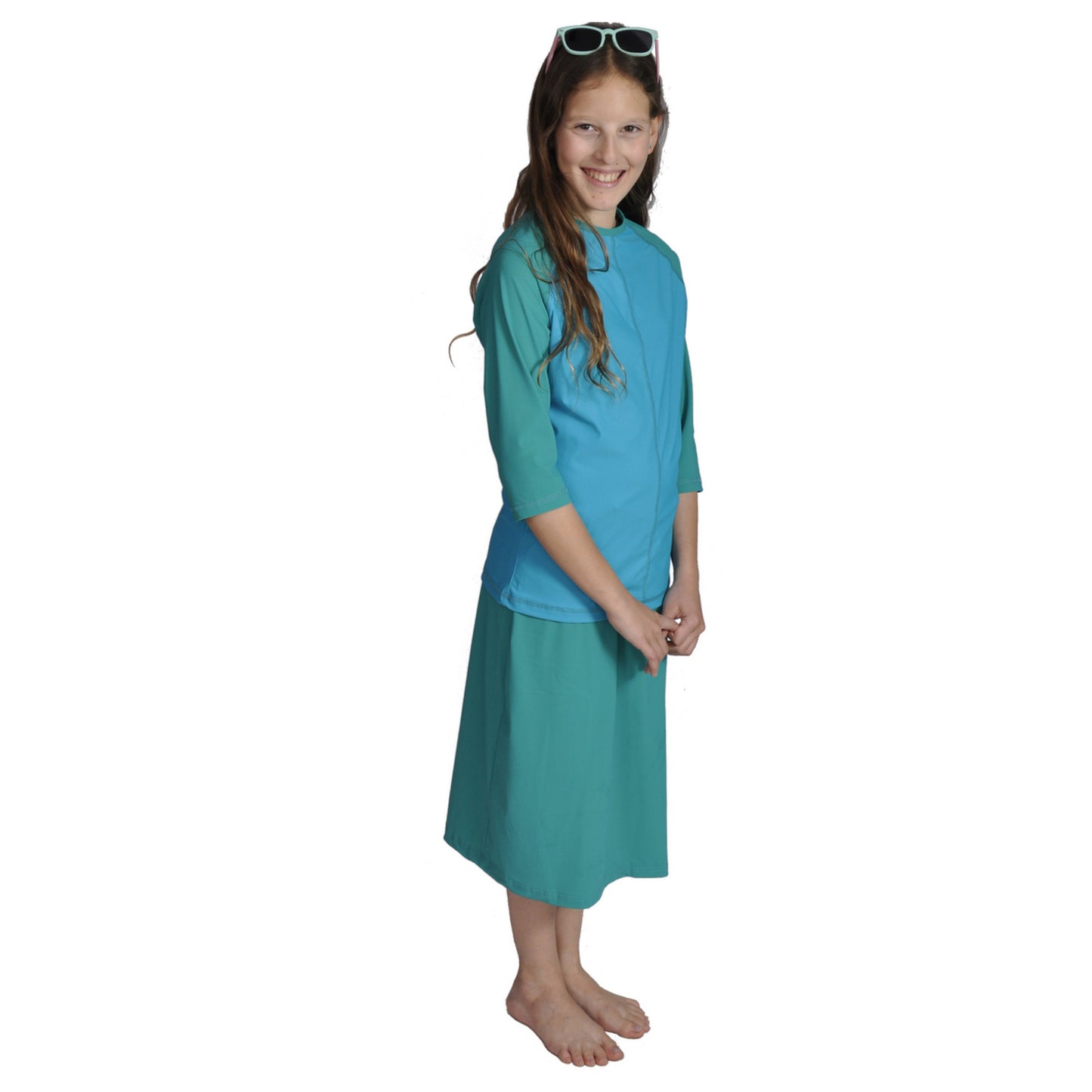 Girls UV Swimwear Set - Swim Skort - Top and Skirt with Attached Pants.