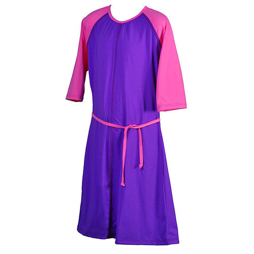 Girls & Teens UV Purple Swim Dress Set With Light Purple Detail and Coordinating  Swimpants - MarSeaModest