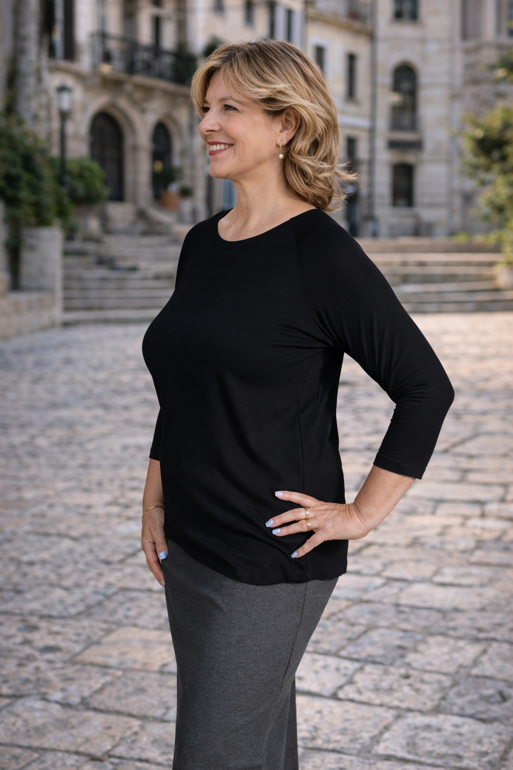 Modest Raglan Top – 3/4 Sleeve Loose Fit Tee for Women