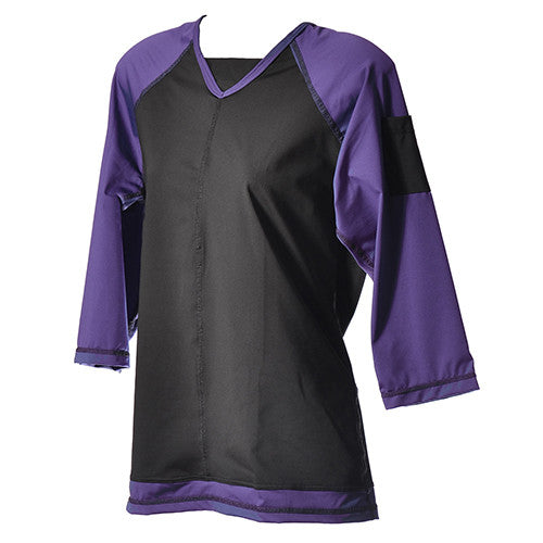 Black Swim and Sports  V-Neck Top and UV Rashguard with purple 3/4" Sleeves - MarSea Modest