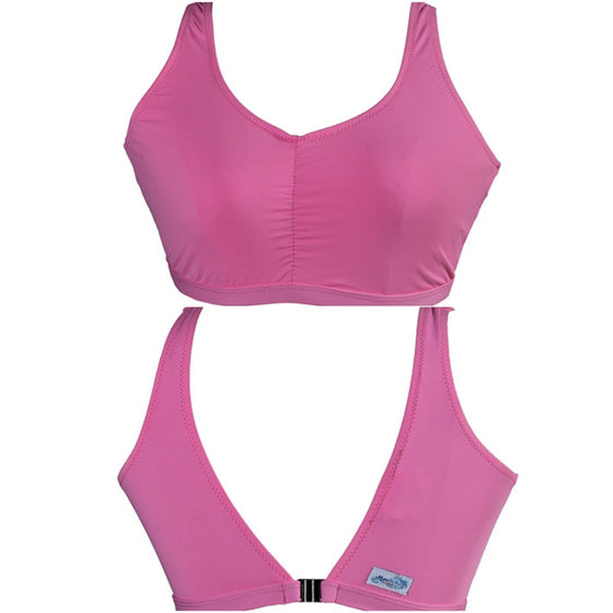 Pink lightweight unpadded swim/sports bra with back clip
