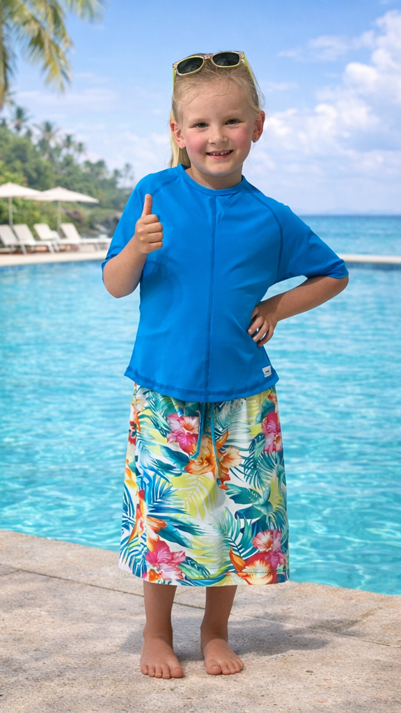 סט בגדי ים UV לילדות - Swim Skort - טופ וחצאית עם מכנסיים צמודים