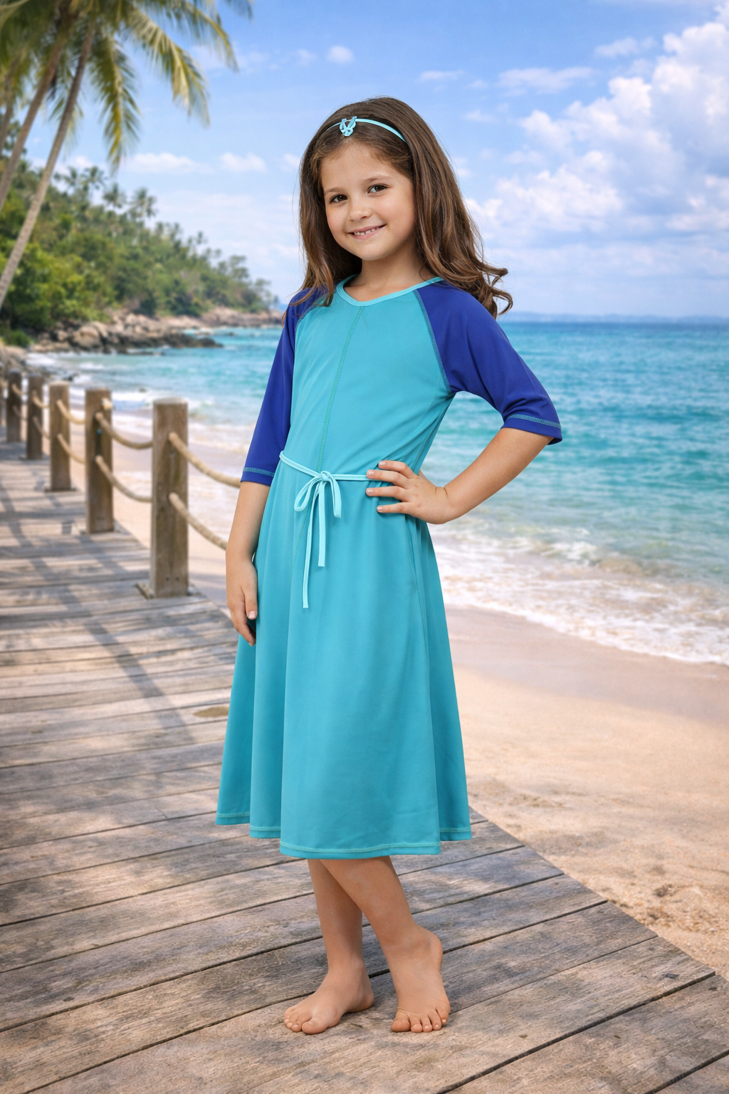 סט בגדי ים UV לבנות - שמלת שחייה עם מכנסי שחייה מתואמים