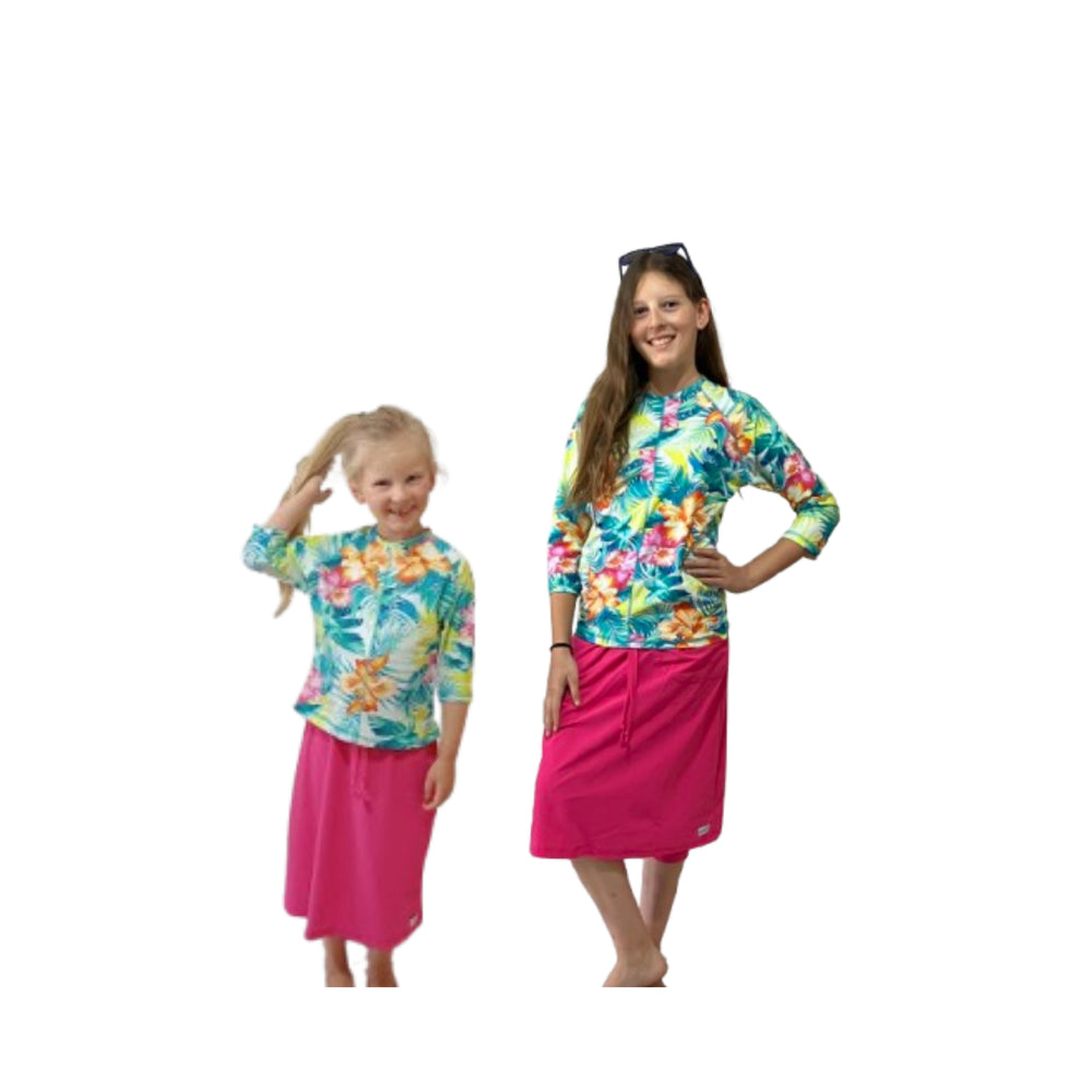סט בגדי ים UV לילדות - Swim Skort - טופ וחצאית עם מכנסיים צמודים