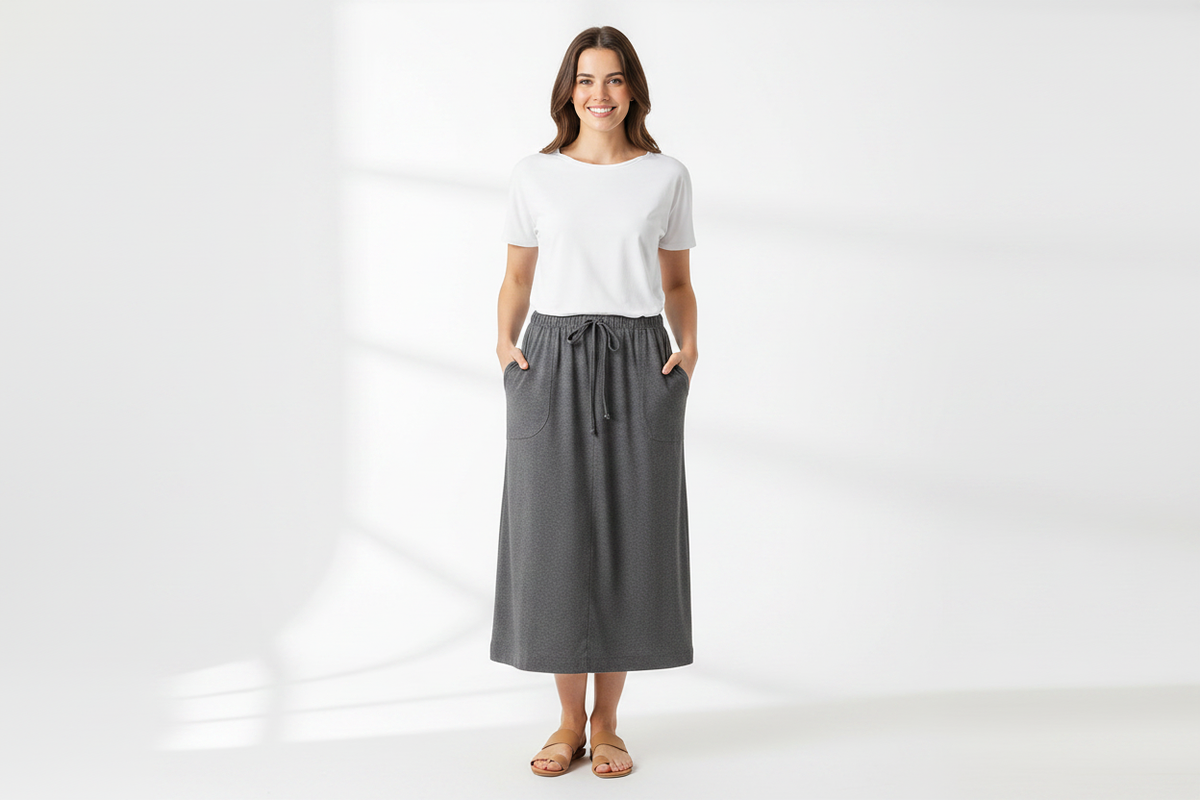 Heather Grey Midi Skirt - Corrected