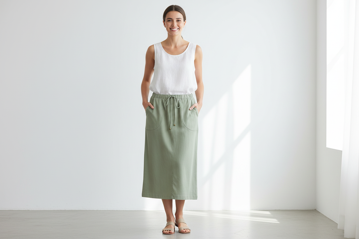 Olive Midi Skirt - No Button Front
