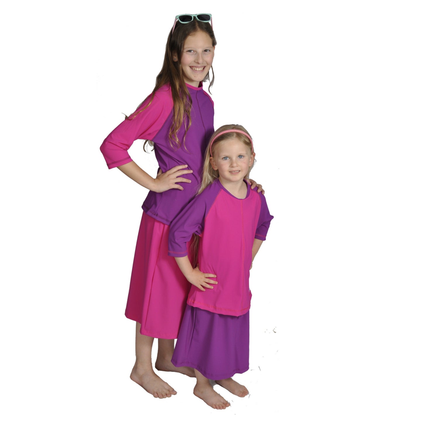 Girls UV Swimwear Set - Swim Skort - Top and Skirt with Attached Pants.