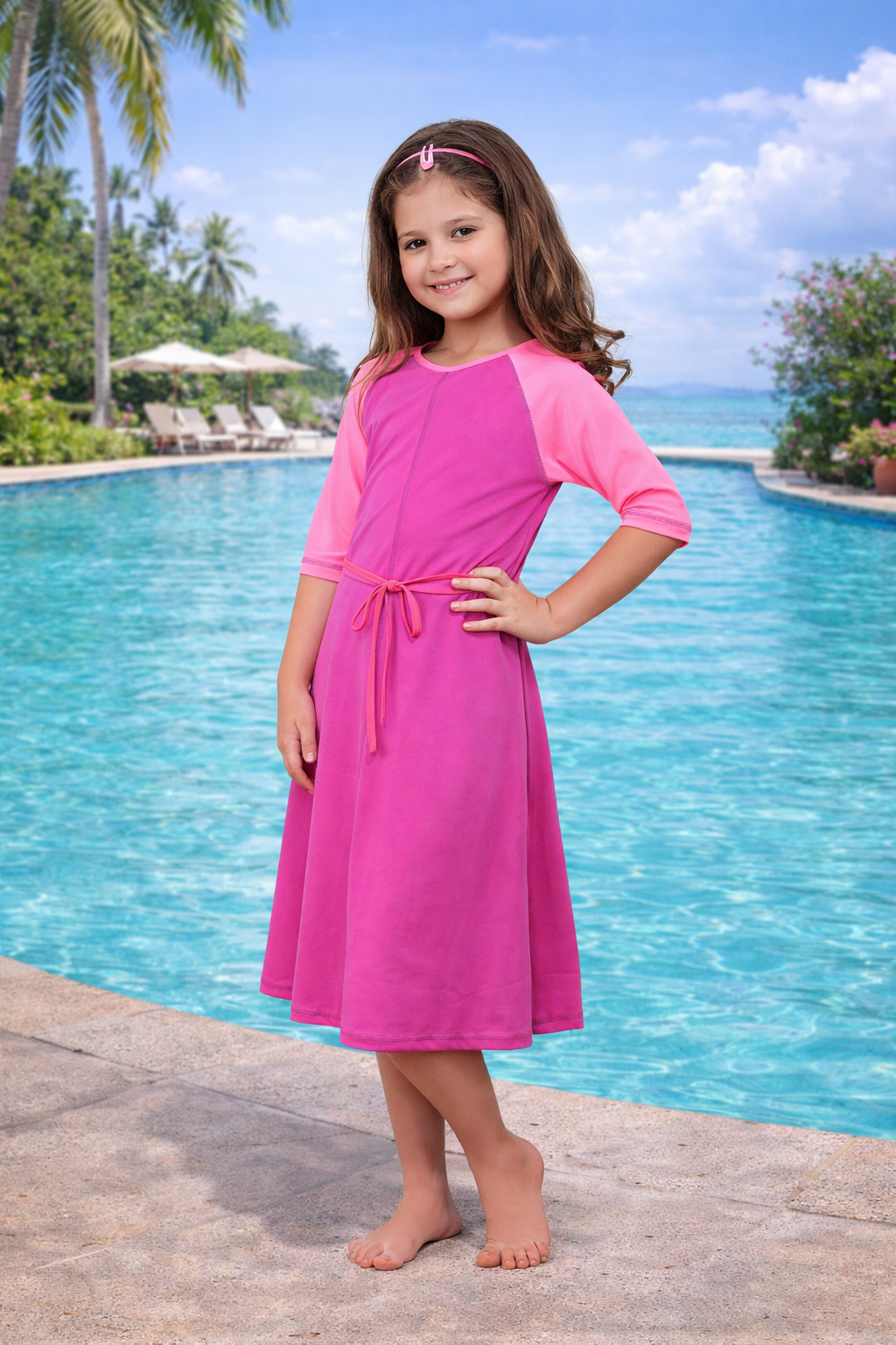 סט בגדי ים UV לבנות - שמלת שחייה עם מכנסי שחייה מתואמים