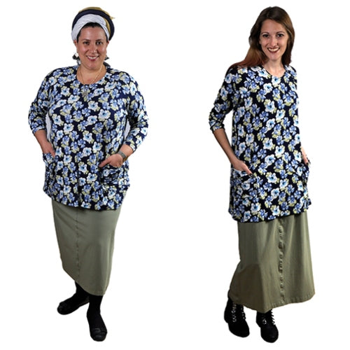 Drawstring Midi Skirt with Pockets - Cotton Knit.