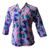 Swim and Sports  V-Neck Top and UV Rashguard Blue Pink Floral print with 3/4" sleeves - MarSea Modest